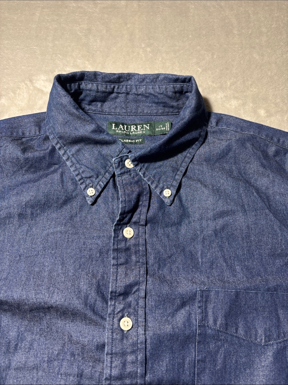 Lauren Ralph Lauren Chambray Shirt Men’s 17 34/35 Medium Classic Fit Blue‎ - Picture 3 of 9